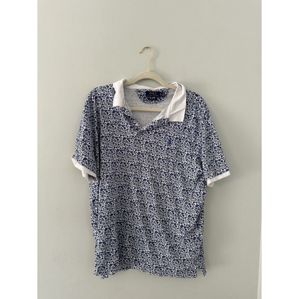 Ralph Lauren Shirt Mens XXL Blue Floral Polo Golf Custom Slim Fit Preppy Outdoor